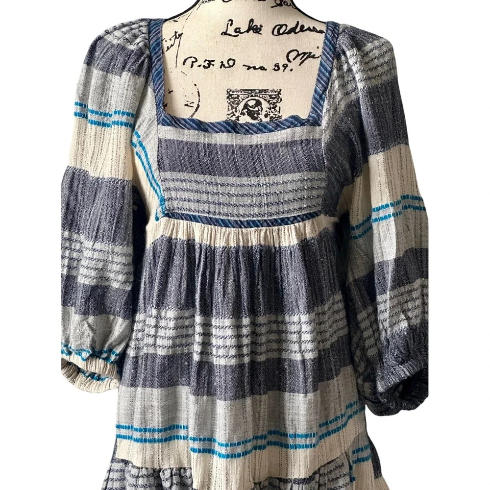 Boho Free People Mini Dress Striped Blue‎ White Size S Urban Ethereal bohemian